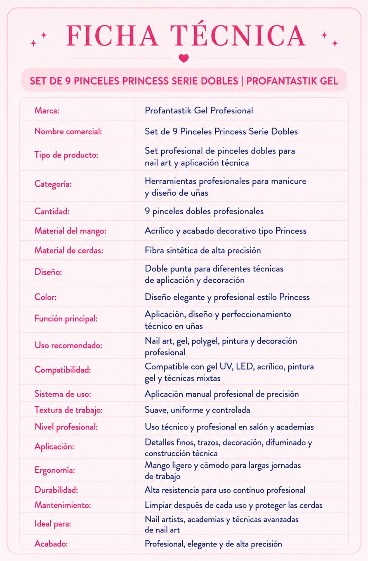 SET DE 9 PINCELES PRINCES SERIE DOBLES