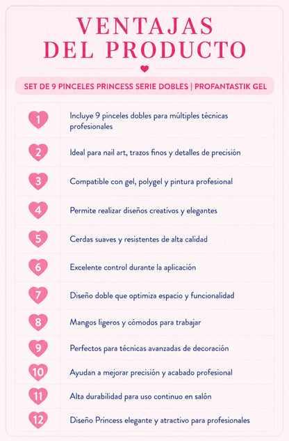 SET DE 9 PINCELES PRINCES SERIE DOBLES